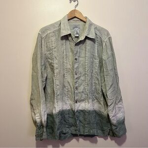 Claiborne Luxe Men's Green Gradient 100% Linen button up shirt casual unisex
